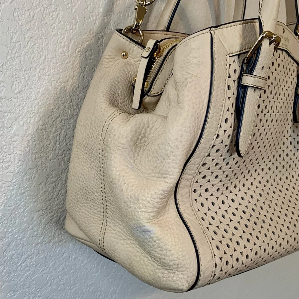 Kate Spade Mercer Isle Sloan Satchel Crossbody Leather Bag Ostrich Egg Off White